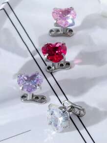 1pc Titanium Heart Zirconia Embedded Skin Implant Stud - Titanium Color - View 5