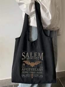 2026 Bolso de mano de mujer con estampado de letra, libro, gato y calabaza, bolso de hombro estilo Y2K, bolsa de compras portátil, regalo de Halloween, regalo de la semana de lectura, organizador de viaje minimalista, bolsa de compras multifuncional, adecuada para uso diario, viajes, picnic, camping, al aire libre, aventura o compras, bolsa con temática de Halloween, perfecta para combinar con disfraz de Halloween, opción ideal para asistir a fiestas - Multicolor - Ver 4