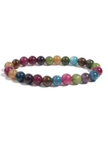 1條多彩電氣石手串,適用於女士和男士,天然石材彈性手鍊,瑜伽冥想首飾