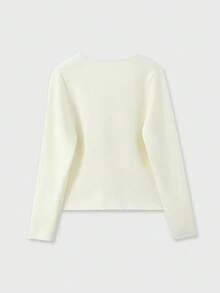 Women's Fashion Casual Minimalist Button Decor Long Sleeve V-Neck Sweater, Versatile Angora Red Knitted Cardigan