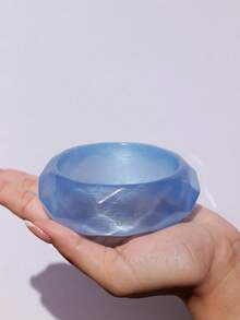 1pc Women's Economical Resin Bracelet, Blue Wavy Gradient Resin Round Bangle, Beach Holiday Accessory - Blue - View 10