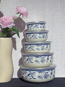 1 Set Enamel Bowls/Buckets/Pots, Food Storage Containers With Lids, Available Sizes: 10/12/14/16/18cm. 1 Set Covered Soup Pots With Gold Rim, Sizes: 16/18/20cm. Suitable For Storing Fruits And Vegetables, Round Flip-Top Lids , Elegant Design, Great Gift For Kitchen, Living Room, Patio And Dining Table.