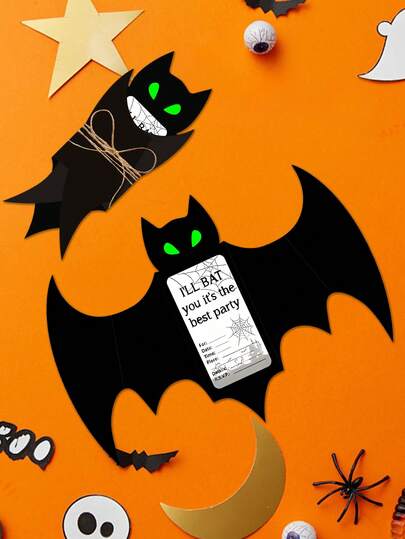 Halloween Bat Party Invitation Card, Paper Halloween Invitation Card, Suitable For Birthdays And Party Events
