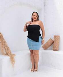 Women's Asymmetrical Off-The-Shoulder Plus Size Blouse, Fashionable Large Size, Side Slit, G GG, G1, G2, G3 - 黑色 - 查看 2