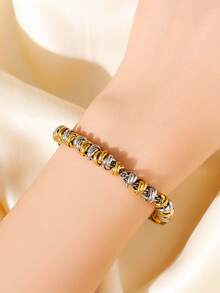 1 Bộ trang sức vòng cổ và vòng tay bằng thép không gỉ mạ vàng và bạc, thích hợp làm quà tặng - Vàng và bạc - Xem 6