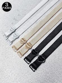 1-3对/套可爱俏皮心形扣内衣肩带弹力布肩带可更换文胸肩带可调节防滑肩带文胸布肩带 - 彩色 - 查看 2