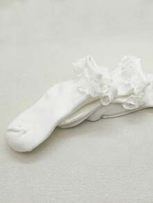 3 Pairs New White Lace Trim Socks, Lolita Style Lace Ankle Socks, School Season Academy Style Baby Girl Socks - White - View 7