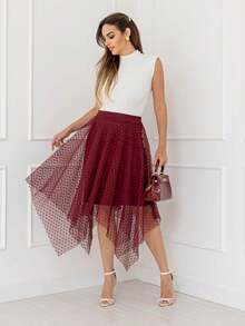 Elegance Tulle Midi Skirt With Polka Dots Code 127 - Burgundy - View 2