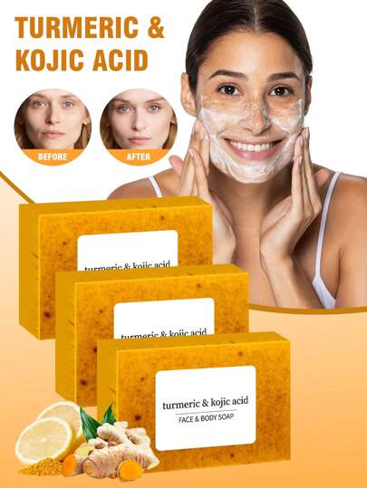 Turmeric & Kojic Acid, Lemon Turmeric & Kojic Acid Brightening Soap, Natural Organic Turmeric Face & Bath Soap Bar For Face & Body, Deep Cleansing & Smoothing Skin