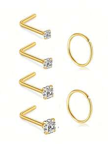 6-12pcs Nose Rings Hoops Studs 20G L Shaped Nose Studs 1.5mm 2mm 2.5mm 4mm Cubic Zirconia Small Silver Gold Hypoallergenic Nose Piercing Jewelry For Women Men