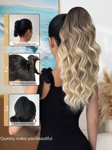 HEYPINK Tóc giả đuôi ngựa hình móng vuốt, màu nâu gradient, dài 18 inch, làm từ sợi tổng hợp chịu nhiệt, kiểu sóng nước, phù hợp cho các bữa tiệc và sử dụng hàng ngày của phụ nữ. - Màu nâu ombre - Xem 9