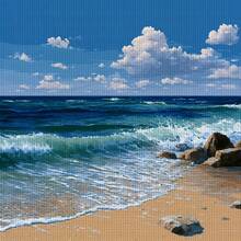 1套40x40厘米-15.7x15.7英寸/50x50厘米-19.7x19.7英寸无框11CT/14CT印花布料十字绣DIY套装,以海边蓝天、白云和波浪图案为特色,适合成人和初学者放松身心DIY刺绣套装,包含印花布料、针线、图纸和说明书。手工艺术品、家居墙面装饰、礼品 - 彩色 - 查看 2