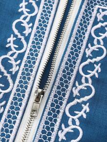 Loose Muslim Men's Robe, Short Sleeve Embroidered Hooded Zip-Up Robe, Islamic , Men's Casual Long Robe