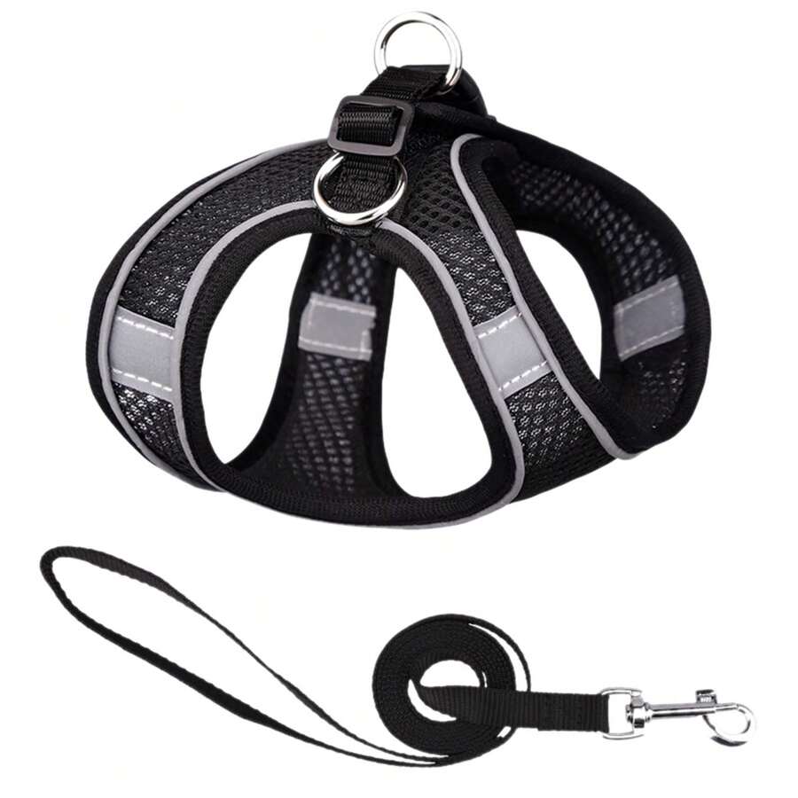 Dog Leach Soft Mesh Dog Harness And Leash Set For Walking Step Harness Reflective Adjustable Leash Vest Comfortable Dog Leash Dog Harness Husky - Black - View 1
