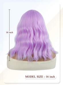 16 Inch Color Purple Bob Wigs For Women Curly Wavy Wigs No Bangs Short Heat Resistant Synthetic Wigs For Party Costume Daily Wear Colorful Wigs Coachella Music HOTSALES Halloween - 紫色 - 查看 3
