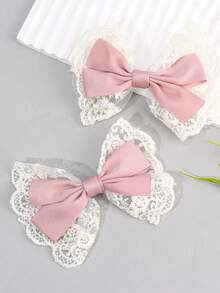 2 pièces Pinces à cheveux avec nœud en dentelle, pinces à cheveux avec nœud décontractées et douces, à porter au quotidien, accessoires pour cheveux de filles, pinces à griffes, accessoires pour la tête - Multicolore - Voir 2