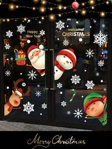 2 Piezas 51 Pegatinas de Copos de Nieve Navideños para Ventanas, Calcomanías Decorativas Navideñas de Copos de Nieve, Papá Noel y Renos, Pegatinas Navideñas para Ventanas de Cristal
