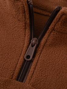 Set de 2 piezas de sudadera con capucha y pantalones forrados de felpa para niños, sudadera con cuello alto y media cremallera, y pantalones, estilo básico y minimalista, cálido para otoño/invierno