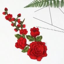 2 件刺绣贴花补丁，水溶性花朵装饰补丁，适用于服装、舞台服装 - 紅色 - 查看 4