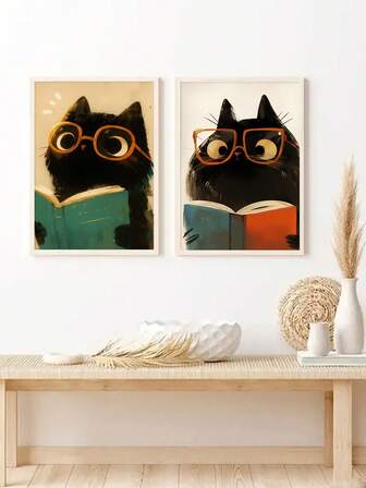 1 pieza Gato intelectual sin marco leyendo, decoración caprichosa y libresca, ideal para amantes de los gatos y entusiastas de los libros, arte de pared, pósteres para decoración de paredes, materiales de decoración del hogar