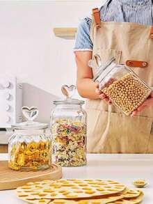 وعاء تخزين طعام زجاجي بشكل قلب 22 أونصة / 32 أونصة / 45.6 أونصة - أنيق، محكم الإغلاق، أوعية الحبوب، أوعية البسكويت، مثالي لمطبخك!