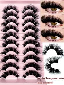 LYBCG 10 Pairs Natural 8D Fluffy False Eyelashes Wispy Lashes 3D Volume Strip Lashes D Curl Fake Eyelashes With Clear Band Eye Lashes Thick And Soft Curly Eyelashes For Halloween Cosplay Manga Lashes - màu đen - Xem 6