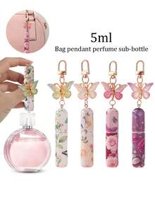 1/2pcs水晶蝴蝶吊坠香水分装瓶，带钥匙扣花蝴蝶印花图案化妆品瓶，女包挂件，底部灌装香水分装工具，送给家人和朋友的生日礼物，节日礼物，适合旅行便携5ml