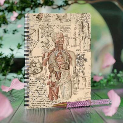 دفتر ملاحظات حلزوني بتصميم تشريح الأوعية الدموية البشرية القديم - فن طبي مؤثر بملصقات ألمانية، 100 صفحة متينة، هدية للطلاب الطبيين والممرضات وحفل التخرج والدراسات العلمية والمراجع التمريضية، تصميم كلاسيكي على ورق عالي الجودة، حصري للمتخصصين الطبيين