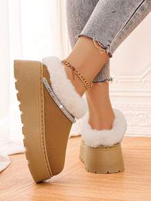 Damskie, jednokolorowe, ocieplane, grube, ciepłe buty śnieżne z kryształkami, modne, zimowe botki na platformie z miękką, pluszową podszewką, antypoślizgowe, wygodne, wsuwane buty z grubą podeszwą