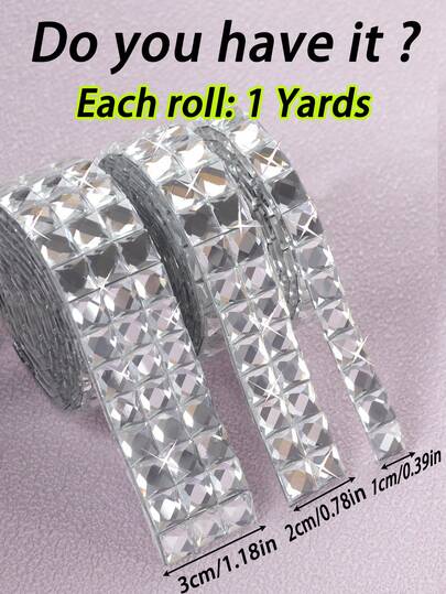 1 Yards Silver Rhinestone Strip Self-Adhesive Of Shiny Rhinestone Strap Craft Glass Crystal Strap, 10mm Wide Rhinestone Sticker For DIY Home Wall Decoration Car Clothing,Box,Photo Frame ,Bottle Shoes And Mobile Phones Party Decoration