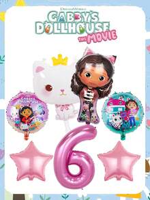 Gabby's Dollhouse 7 قطع بالونات ديكور حفلة عيد ميلاد لعبة بيت الدمية الكرتونية جابي، مجموعة بالونات من الألمنيوم المطبوع، ديكور لحفلات المناسبات والأعياد والأجواء الاحتفالية، هدية عيد الميلاد المثالية للأصدقاء، ديكور منزلي مثالي، ديكور غرفة مثالي، هدية عيد الحب، هالوين،