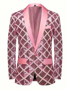 Men's Sequined Single Breasted Suit Jacket Is Perfect For Dinner Parties, Parties, Graduation Ceremonies, And Christmas Parties,  Formal Jackets For Weddings, Dances, And Nightclubs. - Hồng - Xem 2