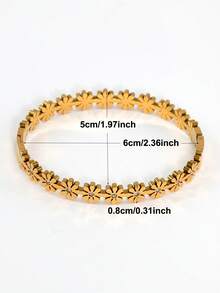 18K镀金不锈钢菊花花卉装饰手链，适合女性日常佩戴，欧美流行小雏菊、四叶草和蜂巢设计，镶嵌方晶锆石和水钻，大方个性奢华高端珠宝，婚礼腕间叠戴首饰套装，女生、女士、母亲、亲戚、朋友，美丽的婚礼、生日、母亲节、女友情人节礼物 - 彩色 - 查看 6