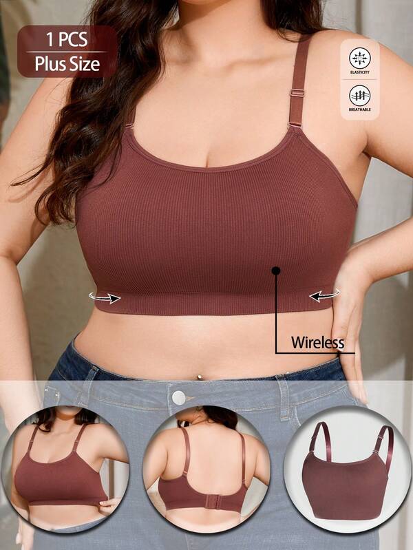 Plus Size Women's Bra - Sexy European And American Style Fitness Yoga Bra - Seamless Soft And Smooth Fabric, Comfortable One-Piece Bra - Lightweight Wireless Camisole Tank Top