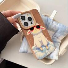 Funda para móvil con diseño de oveja moderna y gafas a la moda, resistente a golpes y caídas, fabricada en TPU con textura de piel de oveja, compatible con phone 15 Pro, 16 Pro, 14 Plus, 13 Reloj, 12, 11 Pro, XS, X y XR. Modelo SHJC2756 - Caqui - Ver 1