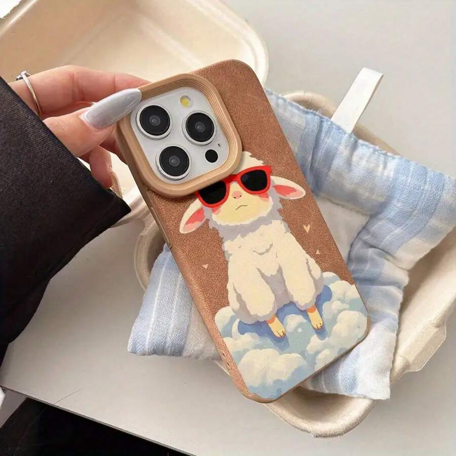 Funda para móvil con diseño de oveja moderna y gafas a la moda, resistente a golpes y caídas, fabricada en TPU con textura de piel de oveja, compatible con phone 15 Pro, 16 Pro, 14 Plus, 13 Reloj, 12, 11 Pro, XS, X y XR. Modelo SHJC2756 - Caqui - Ver 1