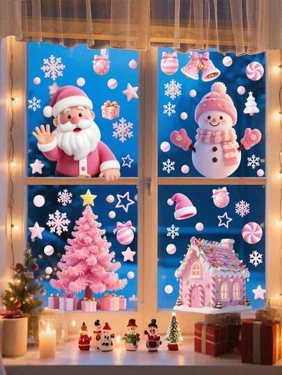 53 Piezas de Pegatinas Navideñas para Ventanas, Papá Noel, Muñeco de Nieve Navideño, Alce, Copos de Nieve, Campanas, Velas Navideñas, Ángeles, Decoraciones de Fiesta Navideña, Adecuadas para Ventanas de Vidrio del Hogar, Ventanas de Tiendas, Feliz Navidad, Pegatinas Navideñas para Pared, Pegatinas Navideñas Removibles de Papá Noel y Muñeco de Nieve para Decoración de Ventanas
