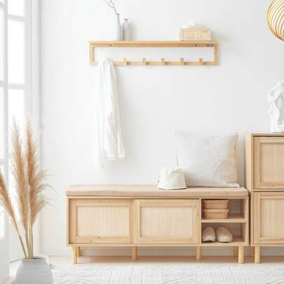 SoBuy FSR163-N, Hallway Storage Bench Shoe Bench Shoe Rack Shoe Cabinet With 2 Sliding Doors And Seat Cushion, W121 X D35 X H49cm