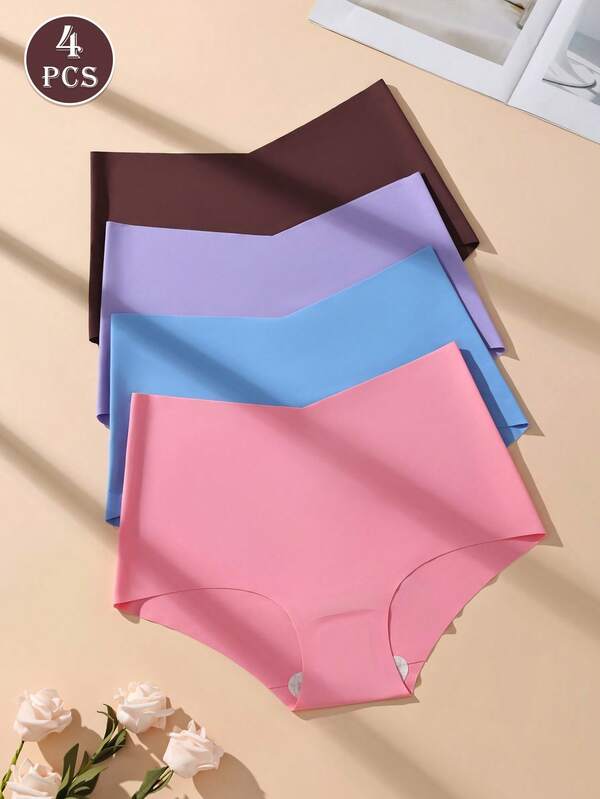 4pcs Women High Waist Seamless Soft Breathable Briefs, Multicolor