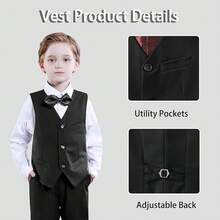 Boys Slim Fit 4-Piece Formal Suit Set - Vest, Pants & Shirt For Kids, Boys' Formal Wear For Weddings, Parties, School Events (2-14Y) - Cỏ xanh - Xem 6