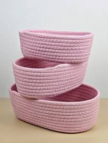 1 Set/3 Stücke rosa Baumwollseil gewebter Aufbewahrungskorb, einfache Heimdekoration, offener Aufbewahrungskorb, geeignet für Familienschlafzimmer, Wohnzimmer, Kosmetik, Snacks, Spielzeug, Mischelartikel, Ordnungsaufbewahrung, kann als Urlaubsgeschenk verwendet werden, geeignet als Kinderweihnachtsgeschenk für die Dekoration