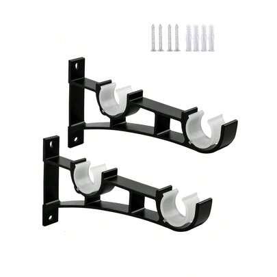Sturdy Double Curtain Rod Brackets, Wall Mount Curtain Rod Holder Curtain For About 1 Inch Rod