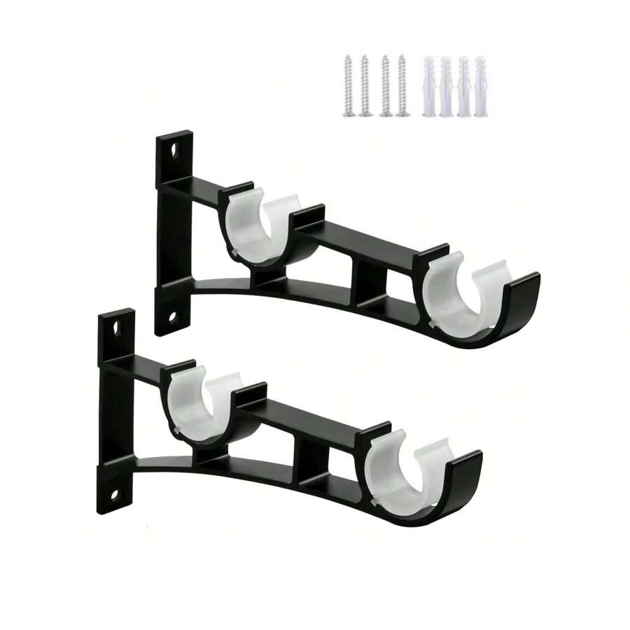 Sturdy Double Curtain Rod Brackets, Wall Mount Curtain Rod Holder Curtain For About 1 Inch Rod