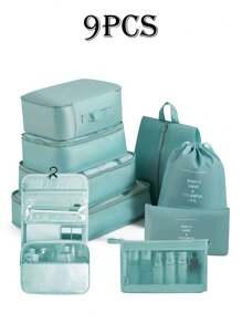 9件套大容量旅行收纳袋，多用途衣物及个人护理用品分类收纳袋，超强收纳能力，节省空间，防尘收纳袋，轻便旅行打包袋，易于打包携带