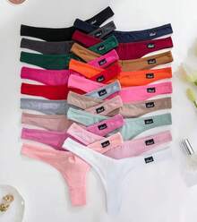 Kit Of 10 Cotton Thong Panties, Non-Marking, Sexy Panties - 彩色 - 查看 5