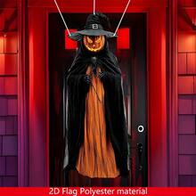 1pc Halloween Pumpkin Decoration Flag - 15.8x39.5 Inches Outdoor/Indoor Polyester Horror Decor With Skeleton Gauze And Witch Hat, No Power Needed, Suitable For Yard, Porch, Haunted House Entrance, Holiday Scene Display, Ghost Pattern Design, Easy To Hang Home Decor Halloween Decor Room Decor