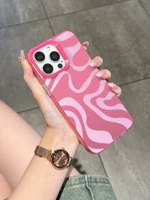 Pink Ripple Pattern Phone Case, Personalized Compatible With IPhone 16 Pro Max, 15/14 Plus, 13, 12, 11 Protective Cover - Pink Frame Silver Powder - View 3