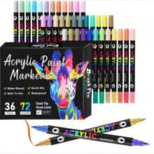 Dual Tip Dual Colors Acrylic Paint Markers, Double Head Dual Brush Double Colors Acrylic Paint Pens For Rock Painting, Canvas, Wood, Ceramic, Glass, Stone, Fabric, Crafts & Art Supplies School Supplies,Back To School