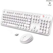 MOFII Ergonomic 2.4Ghz Plug And Play Wireless Keyboard Mouse Combo For PC/Laptop/Desktop,104Keys Full Size Retro Round Keycap Typewrite Keyboard With Wireless Optical Mouse-White - White - View 1