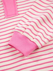 Stripe Designed Collared V Neck Drop Shoulder Sweatshirt And Skort Sets - 粉色 - 查看 7